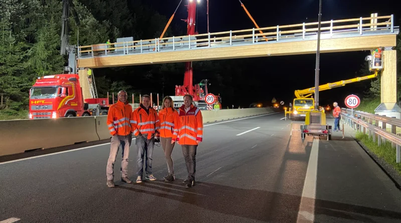 ASFINAG Verkehrszeichenbrücke aus Holz