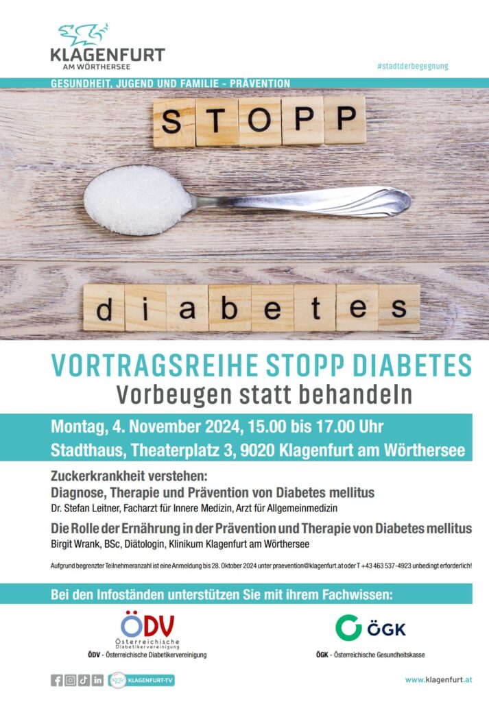 Vortragsreihe "Stopp Diabetes" in Klagenfurt